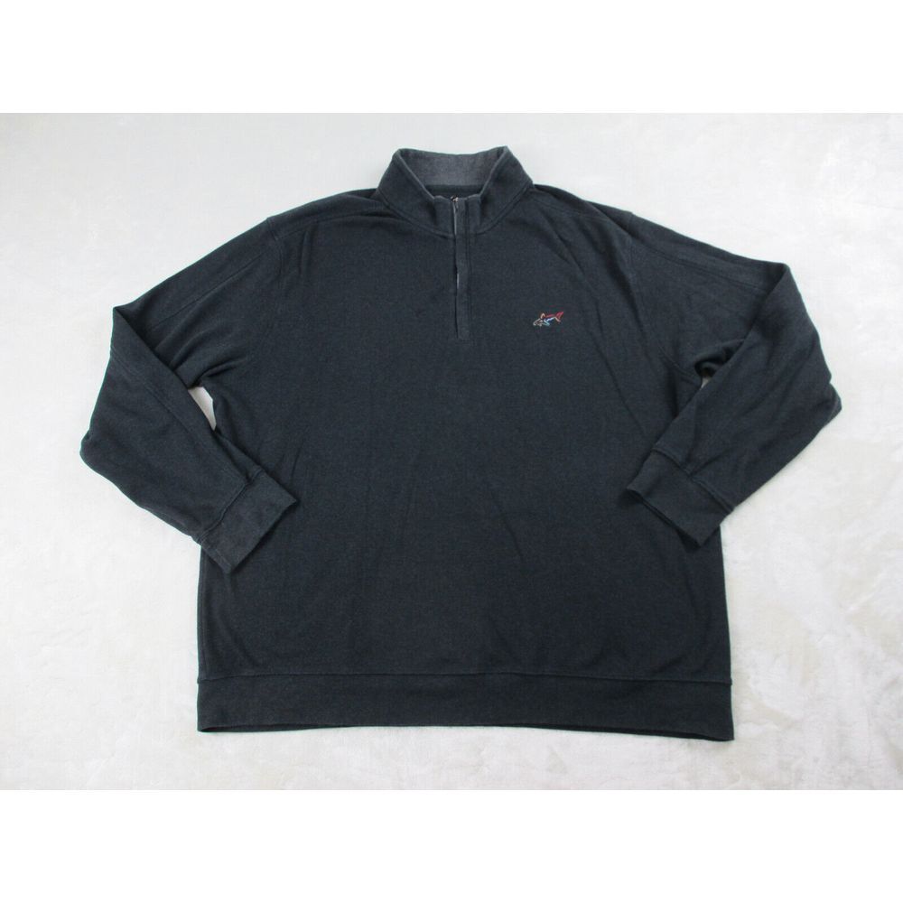 Greg Norman Sweater Mens 2XL XXL Black Pullover 1/4 Zip Shark Cotton Casual*